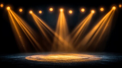Golden Stage Spotlight Beams with Dramatic Lighting Effect.