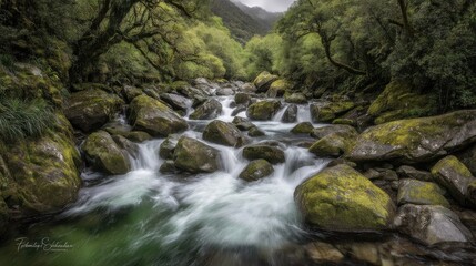 Fototapeta premium Serene River Flowing Through a Verdant Landscape