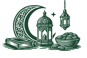 ramadan lantern moon food sketch icon vector illustration © Victoria