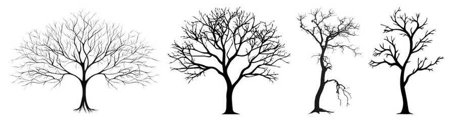 Obraz premium PNG Diverse artistic tree silhouettes, element set on transparent background