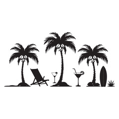 Obraz premium set of black various resort vector silhouettes isolated on white&nbsp;background