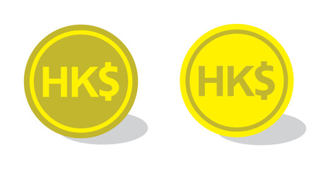Dollar coin vector icon. Collection of Hong Kong Dollar coin symbols. Coin symbol