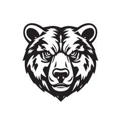 Bear head black silhouette on white background. Bear Face Icon. Minimal Bear Head Symbol. Vector illustration. 