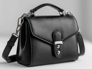 Elegant black handbag with silver accents