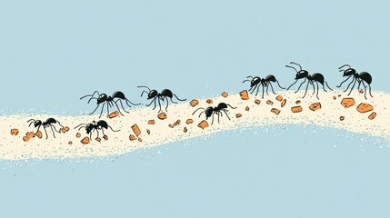 Fototapeta premium Ants Carrying Food Along a Trail