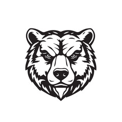 Bear head black silhouette on white background. Bear Face Icon. Minimal Bear Head Symbol. Vector illustration. 
