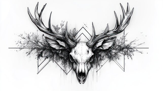 Detailed deer skull graphic art