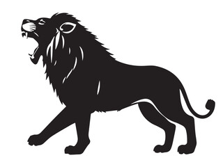 Roaring lion silhouette isolated on white background. Lion silhouette. Vector illustration. 