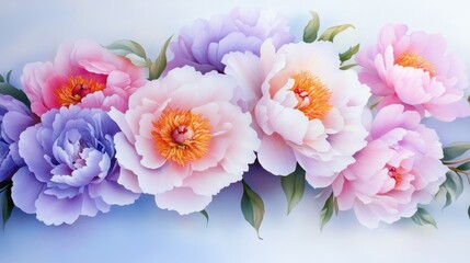 Fototapeta premium Soft floral composition featuring peony flowers in full bloom with pastel elegance