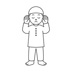 Muslim Boy in Prayer Pose – Islamic Outline Coloring Page for Kids