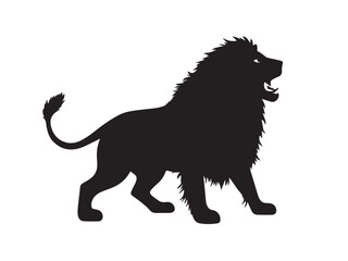 Roaring lion silhouette isolated on white background. Lion silhouette. Vector illustration. 