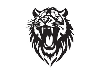Fototapeta premium Roaring lion head silhouette isolated on white background. Lion logo design. Vector illustration. 