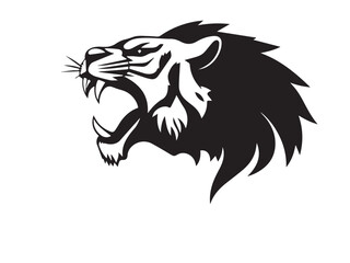 Roaring lion head silhouette isolated on white background. Lion logo design. Vector illustration. 