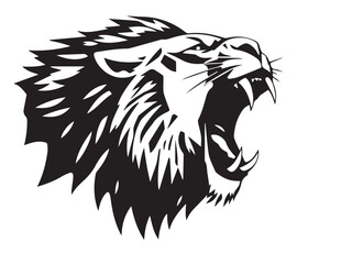 Roaring lion head silhouette isolated on white background. Lion logo design. Vector illustration. 