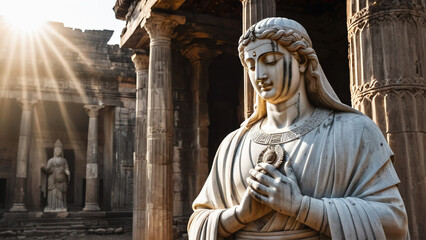 A Meditative Presence in Draped Elegance and Sacred Silence