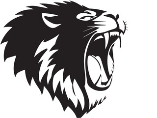 Roaring lion head silhouette isolated on white background. Lion logo design. Vector illustration. 