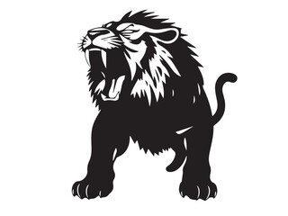Roaring lion silhouette isolated on white background. Lion silhouette. Vector illustration. 
