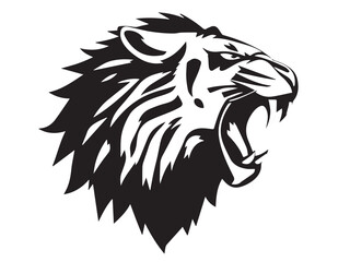Roaring lion head silhouette isolated on white background. Lion logo design. Vector illustration. 