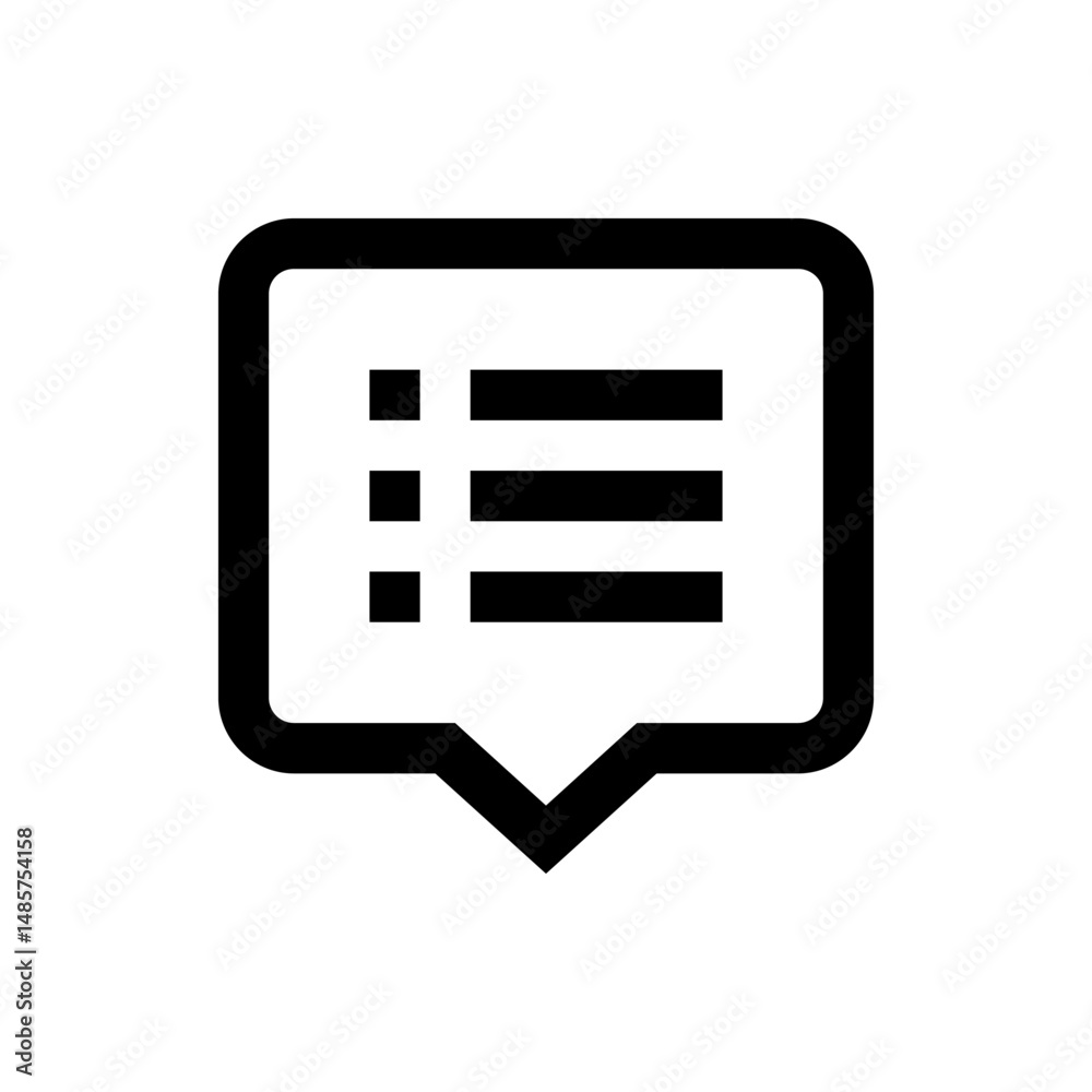 Poster black and white message bubble with rounded corners containing horizontal lines and square bullets i
