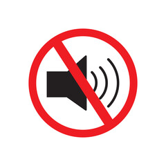 Illustration of No Loud Noice Sign Icon, Black and white no sound icon indicates silence or mute mode in a round frame Ideal for websites apps and presentations.