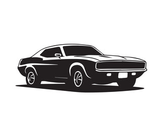 Classic muscle car on white background. Vintage classic muscle car silhouette. Vintage car. Vector illustration. 