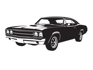 Naklejka premium Classic muscle car on white background. Vintage classic muscle car silhouette. Vintage car. Vector illustration. 
