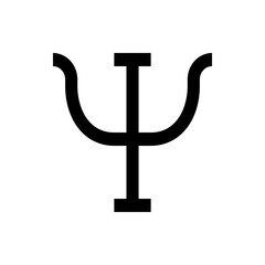 Illustration of the greek letter psi in black with a simple and clean design on a white background view