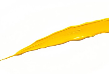Glossy yellow oil paint streak, long line, abstract varnish splash on white, white, color
