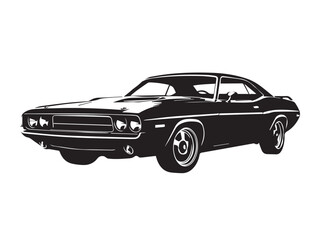 Classic muscle car on white background. Vintage classic muscle car silhouette. Vintage car. Vector illustration. 