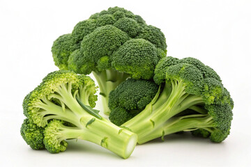 Fresh Green Broccoli Florets Isolated on White Background &ndash; Healthy Organic Vegetable


