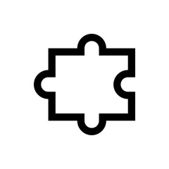 Illustration of a simple black and white puzzle piece with rounded edges and interlocking shapes design element