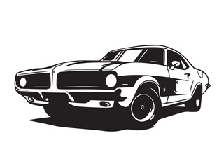 Classic muscle car on white background. Vintage classic muscle car silhouette. Vintage car. Vector illustration. 