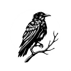 Obraz premium black and white crow line art vector