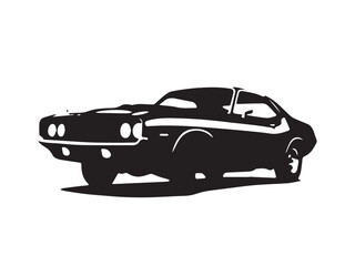 Classic muscle car on white background. Vintage classic muscle car silhouette. Vintage car. Vector illustration. 