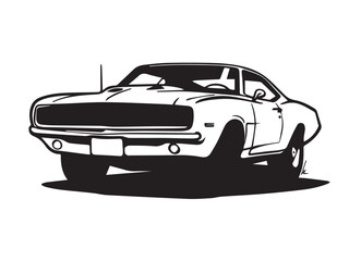 Classic muscle car on white background. Vintage classic muscle car silhouette. Vintage car. Vector illustration. 