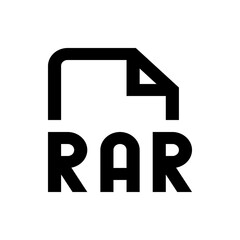 Illustration of a rar file icon with a folded corner and bold letters rar below the file symbol design element