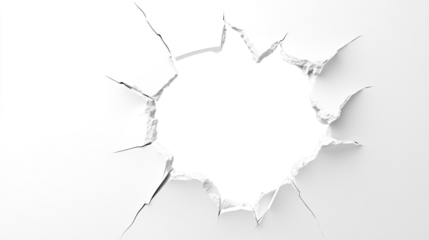 Hole Breaking Through White Wall Isolated on PNG Transparent Background
