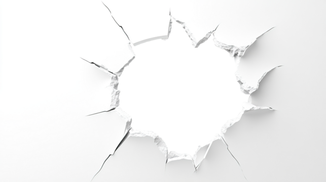 Hole Breaking Through White Wall Isolated on PNG Transparent Background
