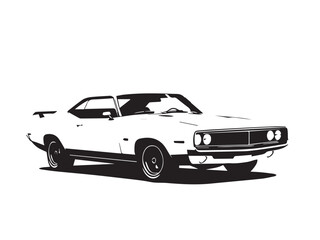 Classic muscle car on white background. Vintage classic muscle car silhouette. Vintage car. Vector illustration. 