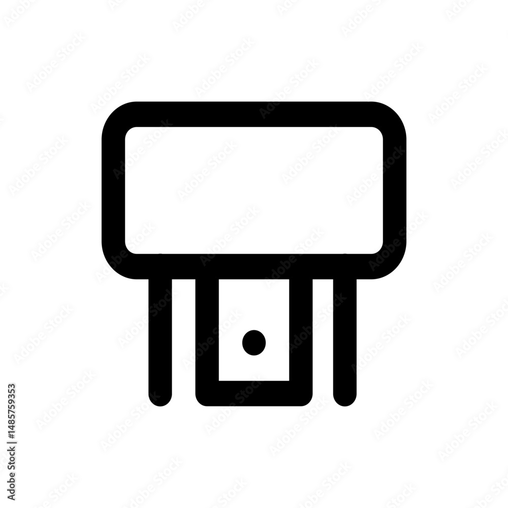 Poster stylized representation of a table with a rectangular top supported by legs and a centered dot desig