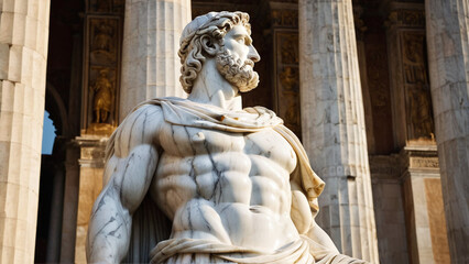Detailed Marble Figure of a Bearded Greek Warrior