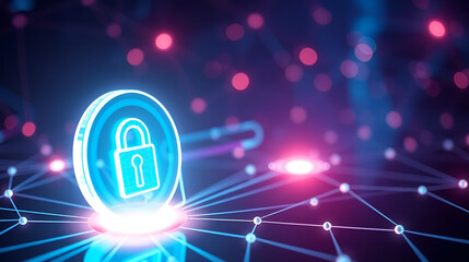 Glowing key symbol within a quantum network representing the concept of quantum secure communication and the advancement of digital data security technologies