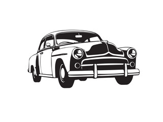 Obraz premium Vintage classic car silhouette. Vintage car silhouette isolated on white background. Classic car silhouette vector design. 