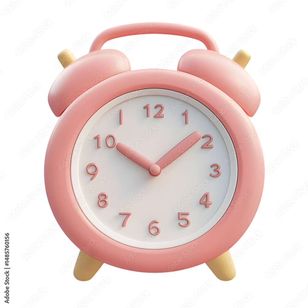 Fototapete rendered image of a small, pink alarm clock with simple white numbers. the design is eye-catching an