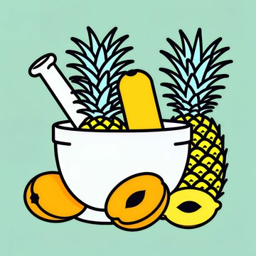 pineapple mortar and pestle with fruit clip art preview