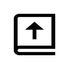 Book icon with an arrow pointing upwards in black outline style indicating upload or navigation direction sign