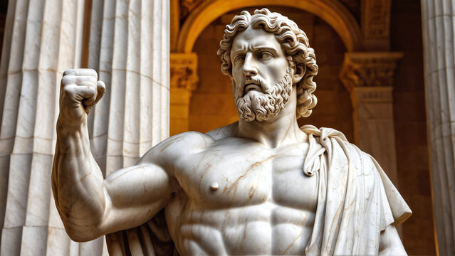 Mythical Marble Bust in Front of Stone Architecture