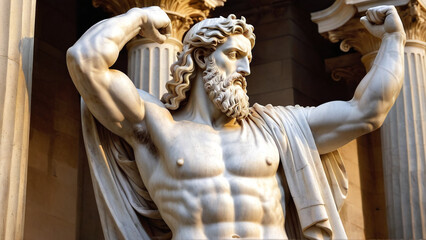 Obraz premium Marble Statue of Strong God with Focused Gaze