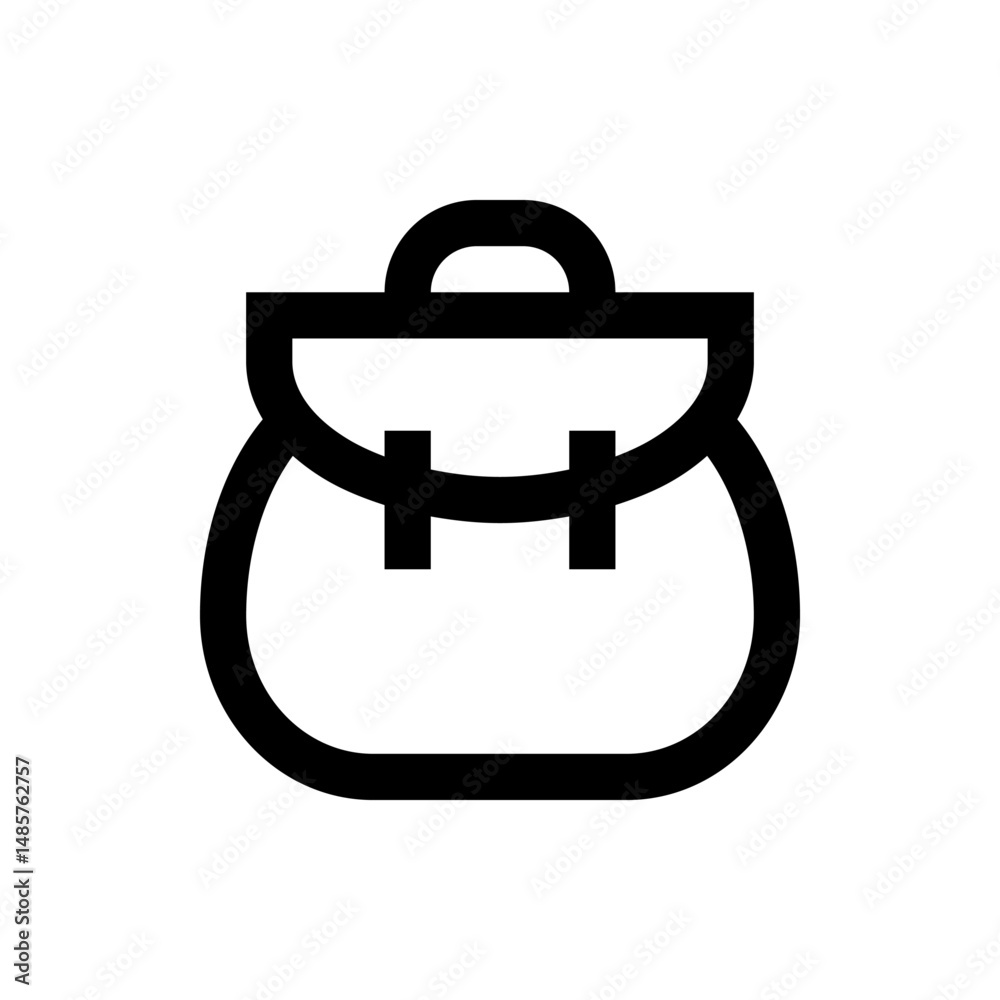 Poster illustration of a simple black outline of a satchel bag with a handle and two clasps in a vector for