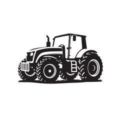 Farm tractor, black and white silhouette logo design isolated on a white background. A farm Tractor Silhouette. Vector illustration.	